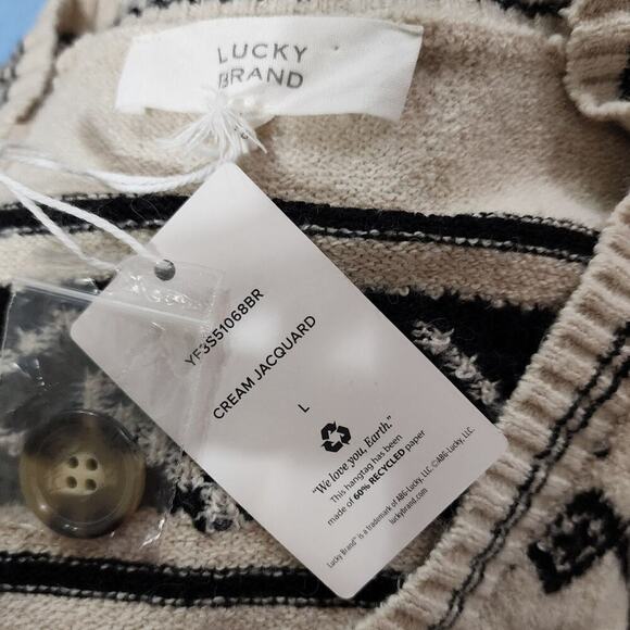 Lucky brand Black‎ White Aztec Southwestern Print Duster Length Cardigan Large - Picture 5 of 6